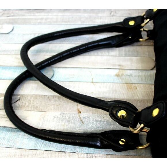 LARGE SAM EDELMAN BLACK NYLON VEGAN LEATHER HOBO TOTE SHOULDER BAG BOHO HANDBAG - Picture 7 of 10